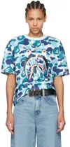 Bape Blue Abc Camo Crystal Stone Shark T-shirt In Blue