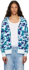Bape Blue Abc Camo Shark Full Zip Hoodie In Blue