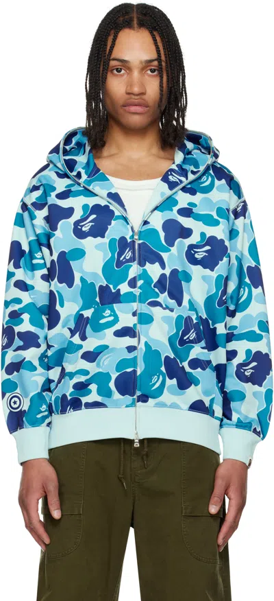 Bape Blue Abc Camo Shark Full Zip Hoodie In Blu-blue
