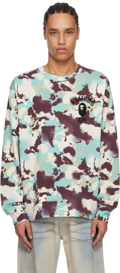 Bape Blue & Purple Map Camo Long Sleeve T-shirt In Mul-multi