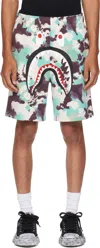Bape Blue & Purple Map Camo Regular Fit Shark Sweat Shorts In Multi