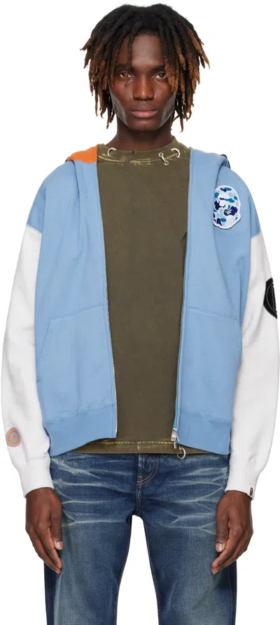 Bape Blue & White Indonesia Shark Full Zip Hoodie In Blu-blue