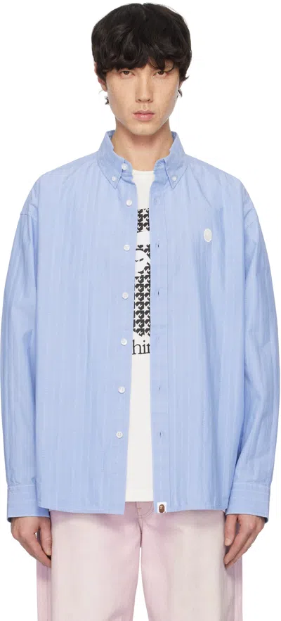 Bape Blue Ape Head One Point Logo Stripes Shirt