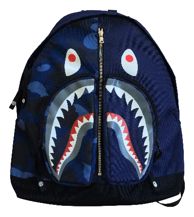 Pre-owned Bape Blue Camo Shark Backpack