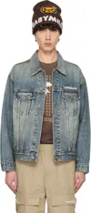 Bape Blue Distressed 13 oz Trucker Denim Jacket In Light Indigo