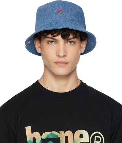 Bape Blue Embroidered Logo Denim Bucket Hat In Lightindi