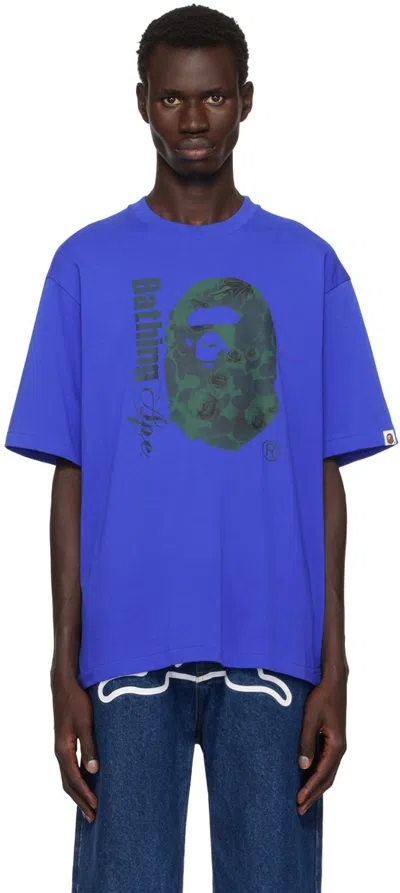 Bape Blue Floral Solid Camo Ape Head Relaxed Fit T-shirt