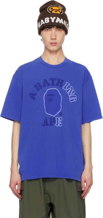 Bape Blue Garment Dye College Relaxed Fit T-shirt