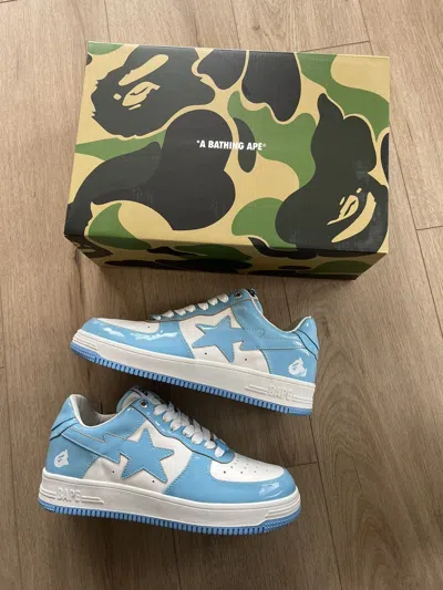 Pre-owned Bape Blue Patent Leather Ape Face Sta Shoes