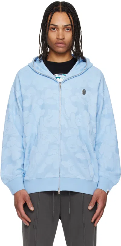 Bape Blue Solid Camo Jacquard One Point Zip Hoodie In Sax-sax