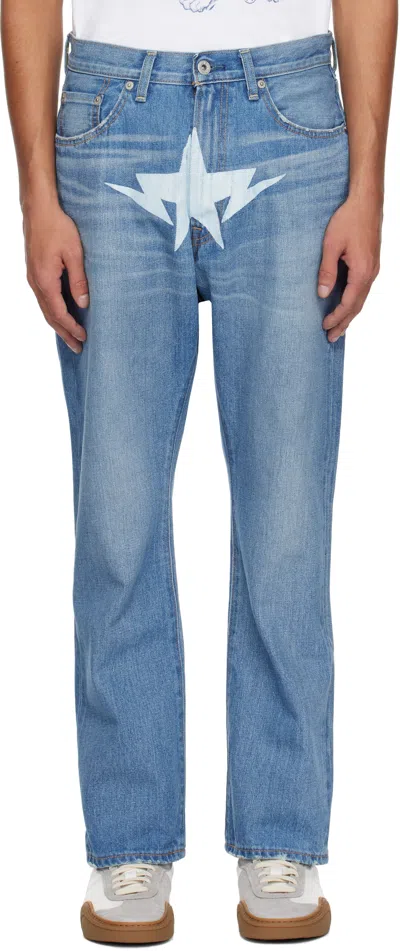Bape Blue Twin Sta Relaxed Fit 13 oz Jeans In Light Indigo