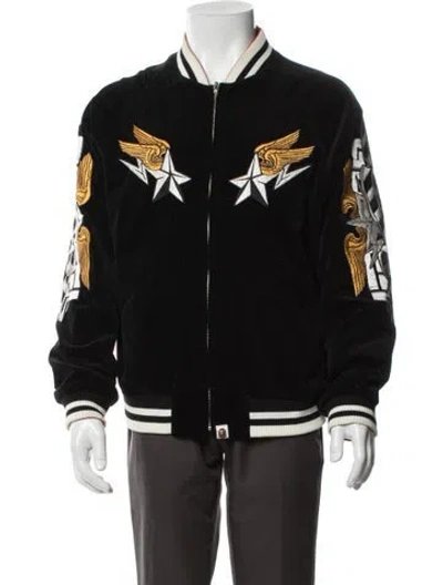 Pre-owned Bape Bomber Graphic Print Bomber Jacket In Black