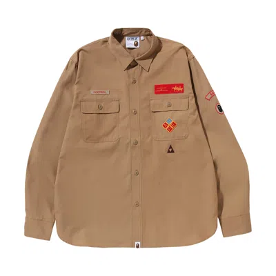 Pre-owned Bape Boyscout Relaxed Fit Shirt 'beige' In Tan