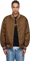 Bape Brown Abc Camo Jacquard Reversible Bomber Jacket In Blk-black