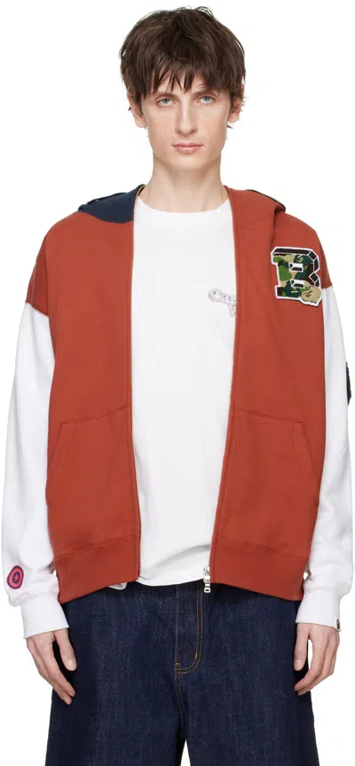 Bape Burgundy & White France Shark Full Zip Hoodie In Bur-burgundy