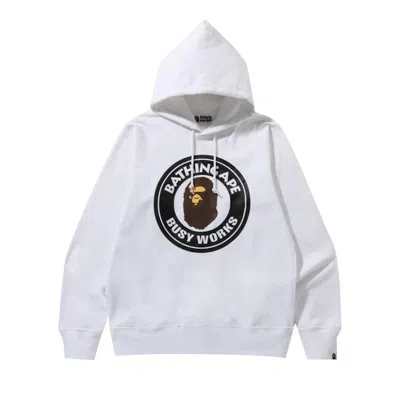 Pre-owned Bape Busy Works Pullover Hoodie 'white' | Men's Size M