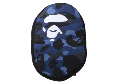 Pre-owned Bape Camo Ape Head Cushion In Navy Blue
