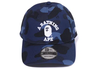 Pre-owned Bape Camo College New Era 9twenty Cap (fw22) In Navy Blue
