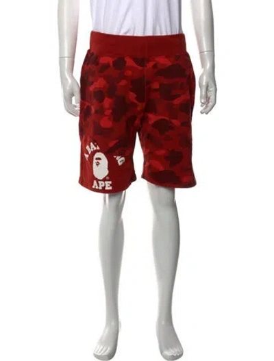Pre-owned Bape Camo Cutting Jogger Shorts In Red