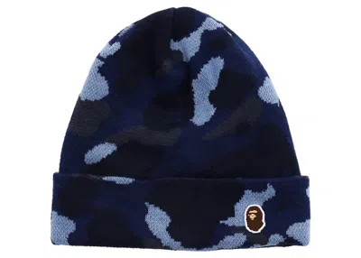 Pre-owned Bape Camo Knit Cap In Navy Blue