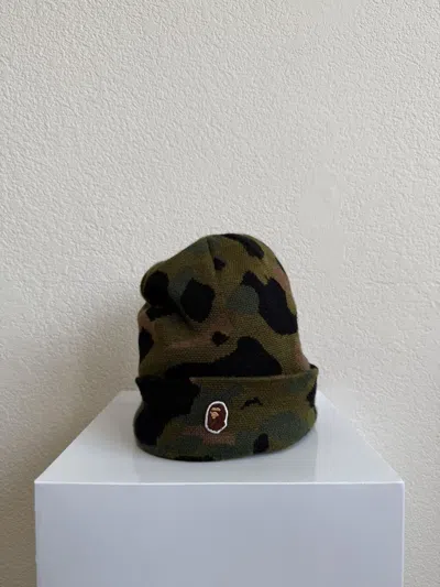 Pre-owned Bape Camo Logo Beanie Green Brown