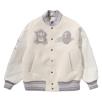 Pre-owned Bape Camo Logo Wool Varsity Jacket 'white' | Men's Size M