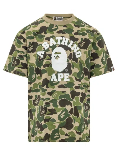 Bape Camo Print T-shirt With Stampaint Logo In Green