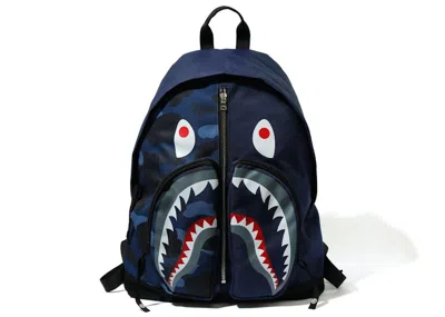 Pre-owned Bape Camo Shark Day Backpack In Navy Blue