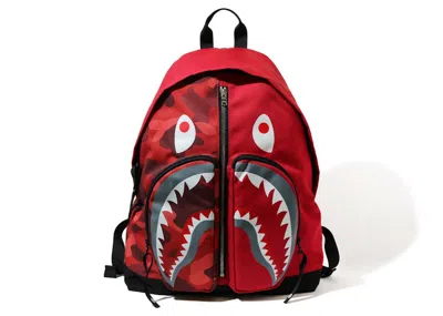 Pre-owned Bape Camo Shark Day Backpack In Red
