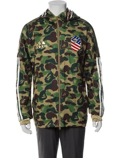Pre-owned Bape Camo Shark Full Zip Printed Utility Jacket In Green