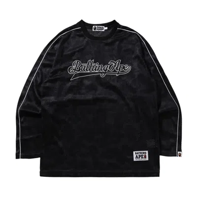 Pre-owned Bape Camo Stripe Baseball Logo Relaxed Fit Long-sleeve Tee 'black' | Men's Size M