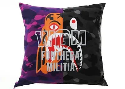 Pre-owned Bape Camo Tiger Shark Half Square Cushion In Purple