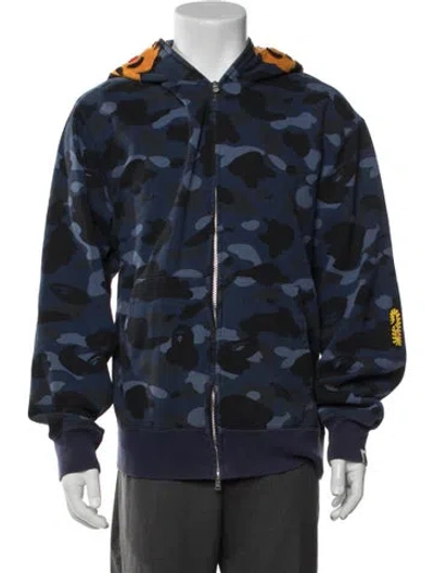 Pre-owned Bape Camouflage Print Crew Neck Hoodie In Blue
