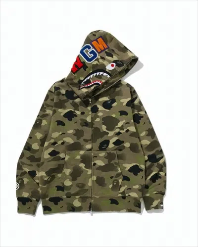 Bape Camouflage Zip-up Jacket With Iconic Shark Motif In Green