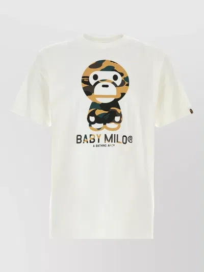 Bape Camp Baby Milo Cotton Crew Neck T-shirt In White