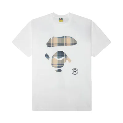 Pre-owned Bape Check Ape Face Tee 'white/blue' | Men's Size L