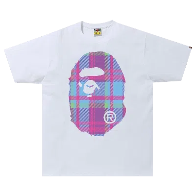 Pre-owned Bape Check Big Ape Head Tee 'white/purple'