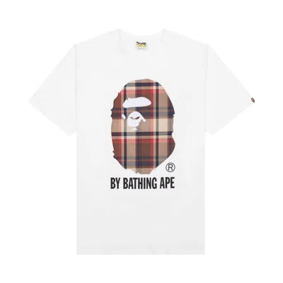 Pre-owned Bape Check By Bathing Ape Tee 'white/red'