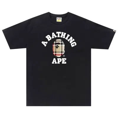 Pre-owned Bape Check College Tee 'black/beige' | Men's Size M