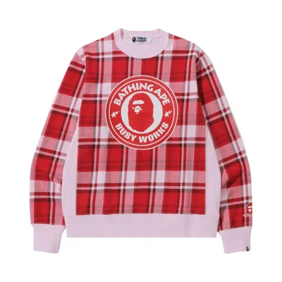 Pre-owned Bape Check Gift Busy Works Crewneck 'red' | Men's Size Xl