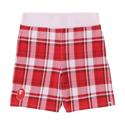 Pre-owned Bape Check Gift Sweatshorts 'red'