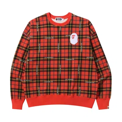 Pre-owned Bape Check Loose Fit Crewneck 'red' | Men's Size M