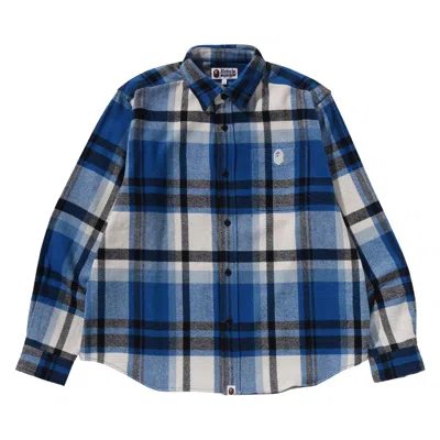 Pre-owned Bape Check Relaxed Fit Shirt 'blue'