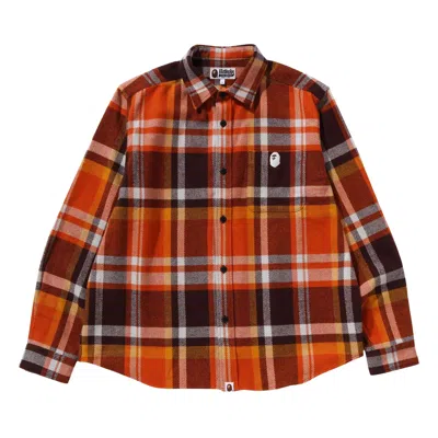 Pre-owned Bape Check Relaxed Fit Shirt 'orange'