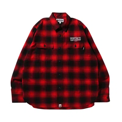 Pre-owned Bape Check Shark Relaxed Fit Flannel Shirt 'red' | Men's Size M