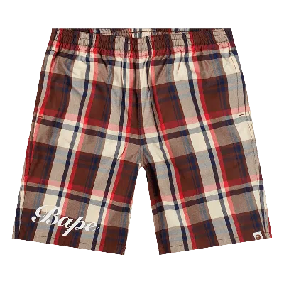 Pre-owned Bape Check Shorts 'red'
