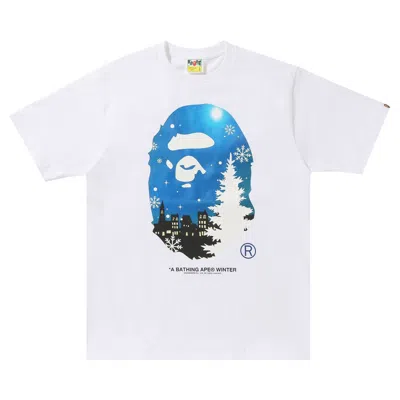 Pre-owned Bape Christmas Ape Head Glow In The Dark Tee 'white'