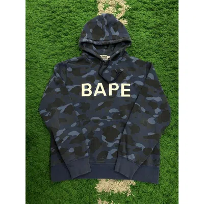Pre-owned Bape Classic Logo Hoodie Navy Camo Used Xl In Blue