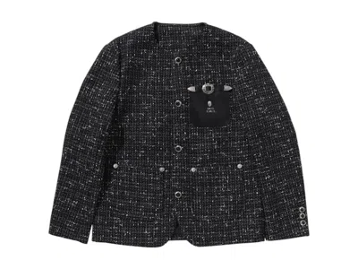 Pre-owned Bape Collarless Ornaments Tweed I Coat In Black