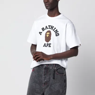 Bape College Cotton T-shirt With Ribbed Crew Neck In White